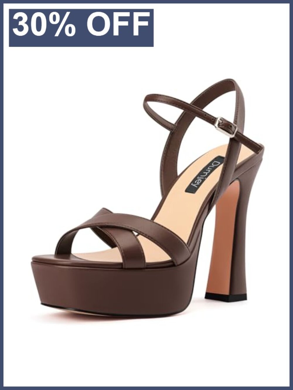 Platform Chunky High Heel Sandals with Ankle Strap Faux Leather Heels